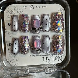 Brand New Gel Custom Made “PurpleBliss” Press On Nails w/Kit (NIP)